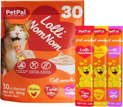 Feline Temptation Squeezable Cat Treats – 30 Count Variety Pack, Multi-Flavor Lickable Snacks, Supports Healthy Hydration, Creamy Texture, Natural Cat Treats for All Breeds1