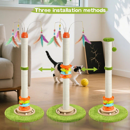 YARUOMY Tall Cat Scratching Post，40'' Cat Scratcher Tree Cat Toys for Indoor Cats with Cat Toys 4-Tier Roller Track，Automatically Rotating Cat Teaser Wand，Hanging Balls for Kittens Adults Cats3