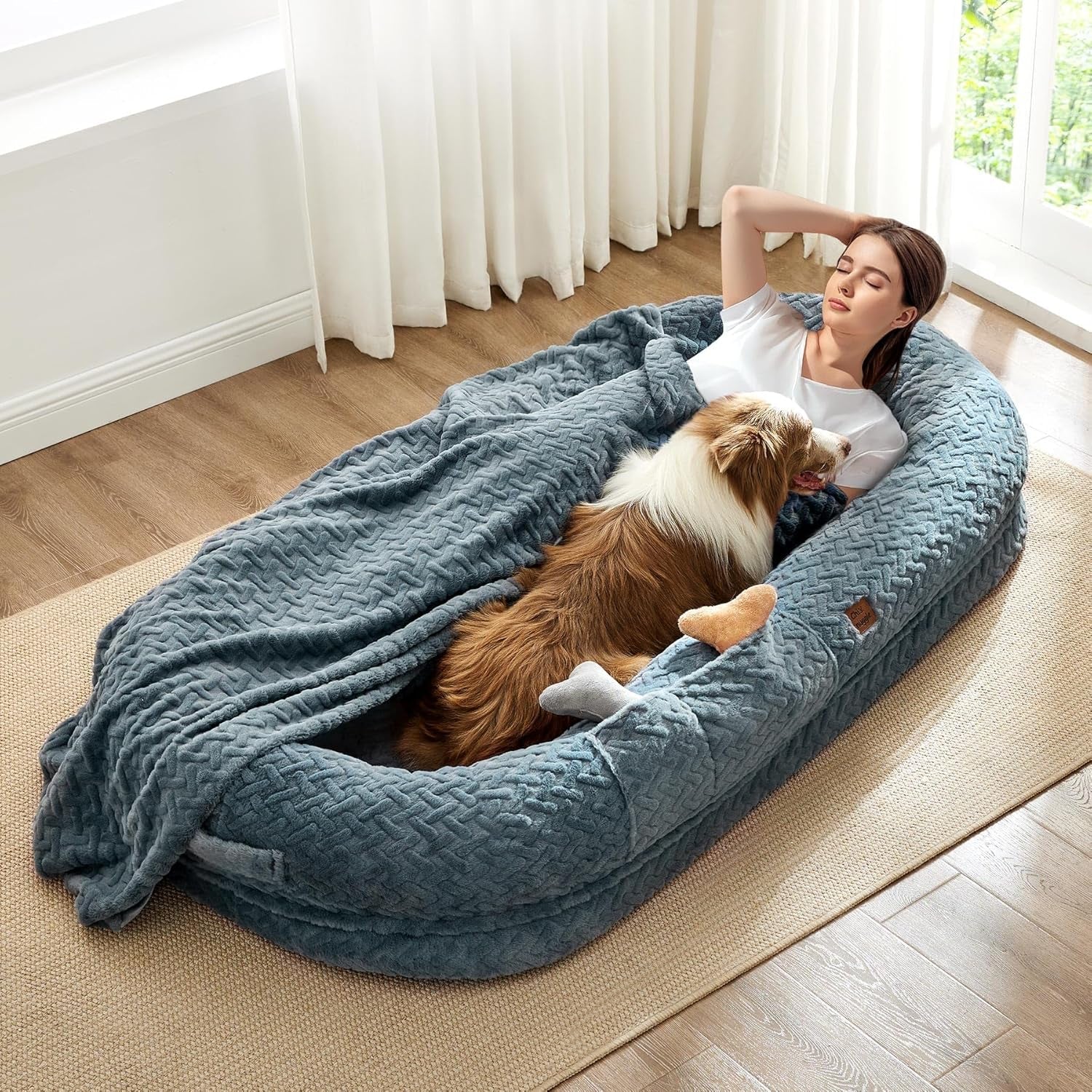 chixnuggle-orthopedic-human-dog-bed-with-faux-fur-washable-cover-blanket-bluish-grey-72-40-10-giant-dog-bed-for-adult-or-extra-large-dogs-egg-crate-foam-non-slip-bottom