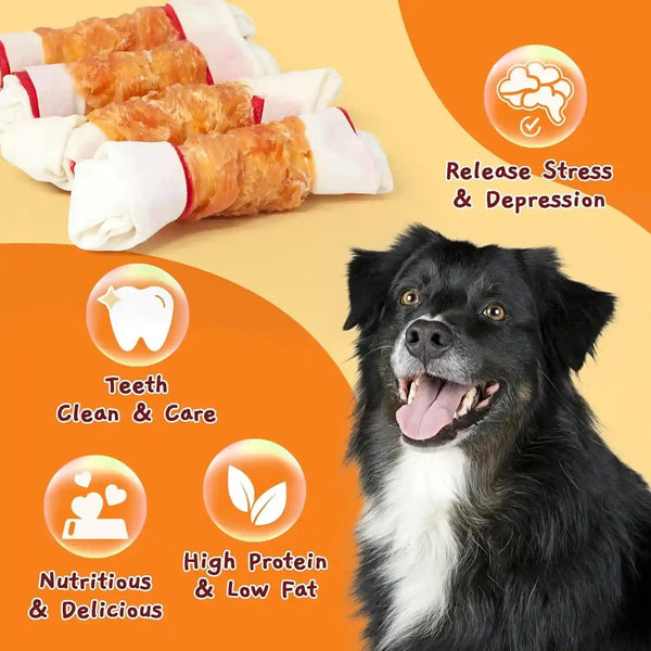 Jungle Calling Chicken Wrapped Rawhide Knot Bones, Long Lasting Dog Chews | 6.5 Inch Rawhide Bones for Medium & Large Dogs, High Protein Beefhide Training Dog Treats, Teeth Cleaning, 10.6 Oz6