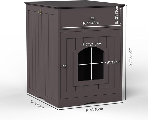 Espresso Wooden Cat Litter Box Enclosure with Drawers - Stylish Nightstand & Side Table5