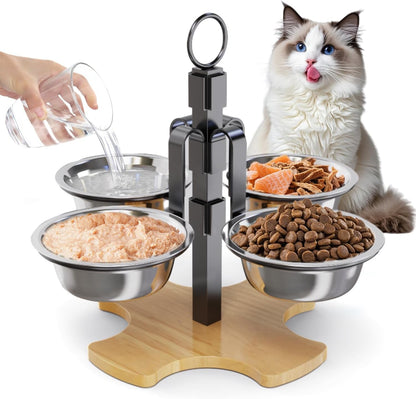Elevated Cat Bowls 3 Adjustable Height 4 Stainless Steel Cats&Dogs | Pet Elevated Raised Cat Food and Water Bowls 3 Adjustable Heights 4 Stainless Steel Bowls for Indoor Cats Small Dogs1