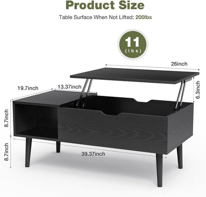 Lift Top Coffee Table, Wood Coffee Table for Living Room Home Black | Wood,Lift Top, Hidden Compartment, Storage Shelf, Center Table, Home, Living Room, Office2