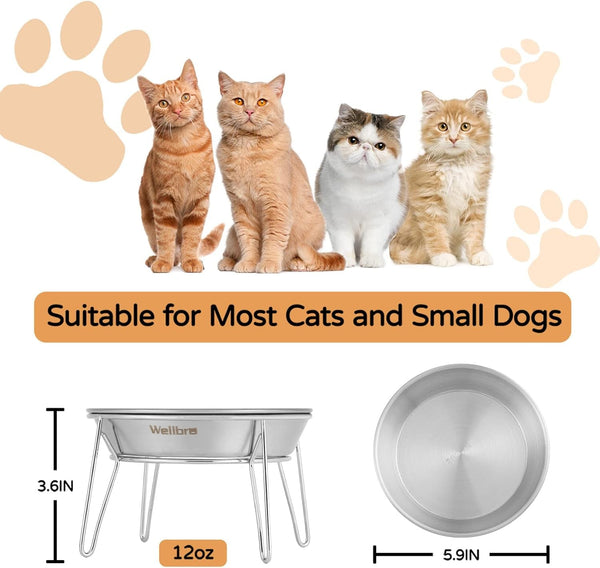 Elevated Cat Bowls, Wide Stainless Steel Cat Food Bowls with Metal Stand Whisker Stress-Free, Raised Food and Water Dish for Cats, Kitten, Puppies and Small Dogs6