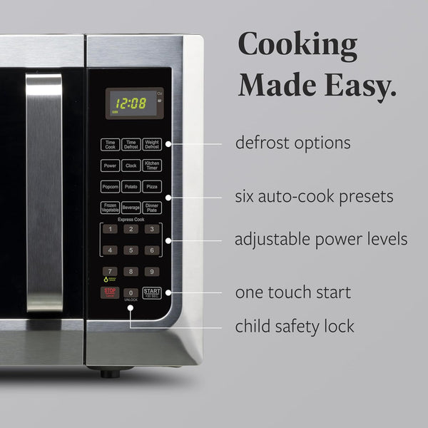 1.3 Cu. Ft. Countertop Microwave Oven – 1100 Watts Power, Auto Cook Settings, Defrost, Easy Clean and Child Safety Lock - Stainless3