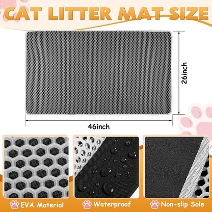 Cat Litter Mat 46"X26", Double Layer Waterproof Litterbox Mat, Gray | Non-Slip Backing, Washable for Easy Cleanup, Traps Stray Litter with Waterproof Honeycomb Large Grid That Is Urine-Proof.7