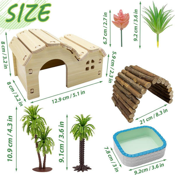 Hermit Crab Kit Hideout Water Pool Tank Decorative Accessories with Palm Tree Decorations Enrichment Toy for Turtles Lizard Frog Gecko Chameleons2