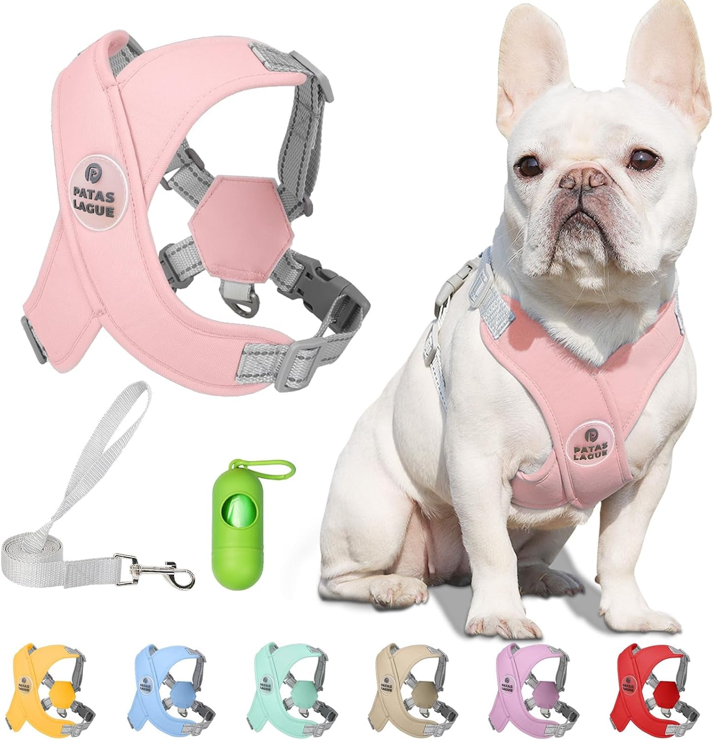 patas-lague-dog-harness-with-leash-set-adjustable-soft-padded-step-in-dog-vest-no-choke-no-pull-reflective-for-small-medium-pets-with-poop-bags-and-dispenser-solid-and-no-chew-pink-m