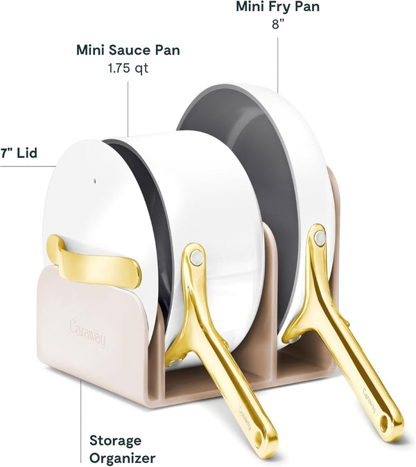 Caraway Non-Stick Ceramic Mini Cookware Set | Ceramic Fry Pan (1.05 Qt, 8") Sauce Pan (1.75 Qt) and Storage Rack, Non Toxic, PTFE & PFOA Free, White3
