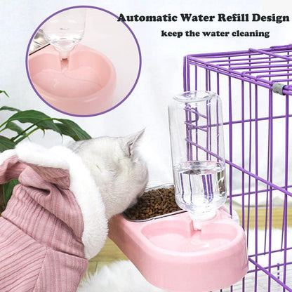 Love Dream Crate Dog Bowl, No Spill Kennel Hanging Pet Food Water Bowl Set | Automatic Water Dispenser and Removable Stainless Steel Bowls Raised Double Bowls for Indoor Cats, Rabbit, Small Medium Dogs3