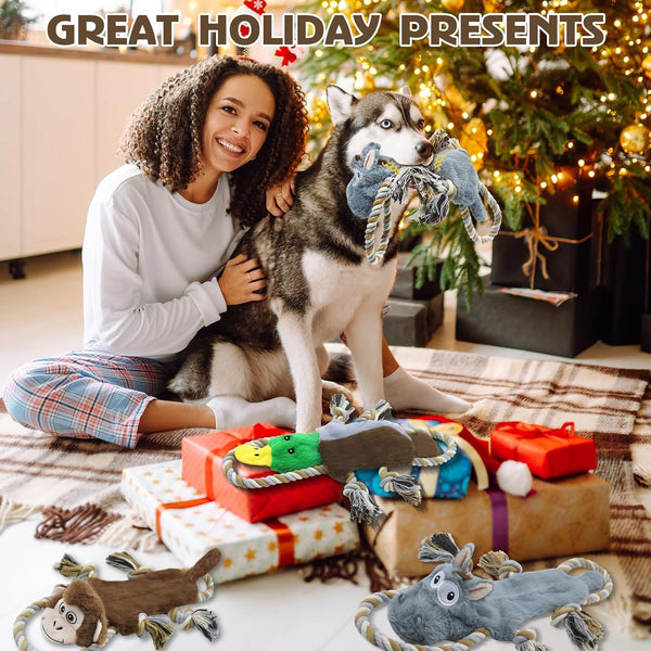 3 Pack No Stuffing Squeaky Dog Toys, Tug of War Dog Toy with Rope | Interactive, Squeaker & Crinkle Paper, Durable for Teeth Cleaning, Anxiety Relief, Dog Gifts for Small, Medium Dog8