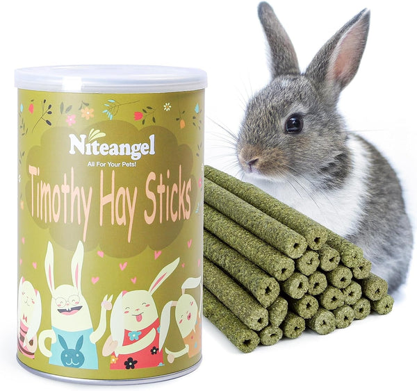 Niteangel 20Pcs Natural Timothy Hay Sticks, Timothy Molar Rod for Rabbits, Chinchilla, Guinea Pigs and Other Small Animals. | Helps Alleviate Teeth Grinding & Reduces Boredom - Fun Safe Snack Treats for Chinchilla Guinea Pig Rabbit and Other Small Pet1