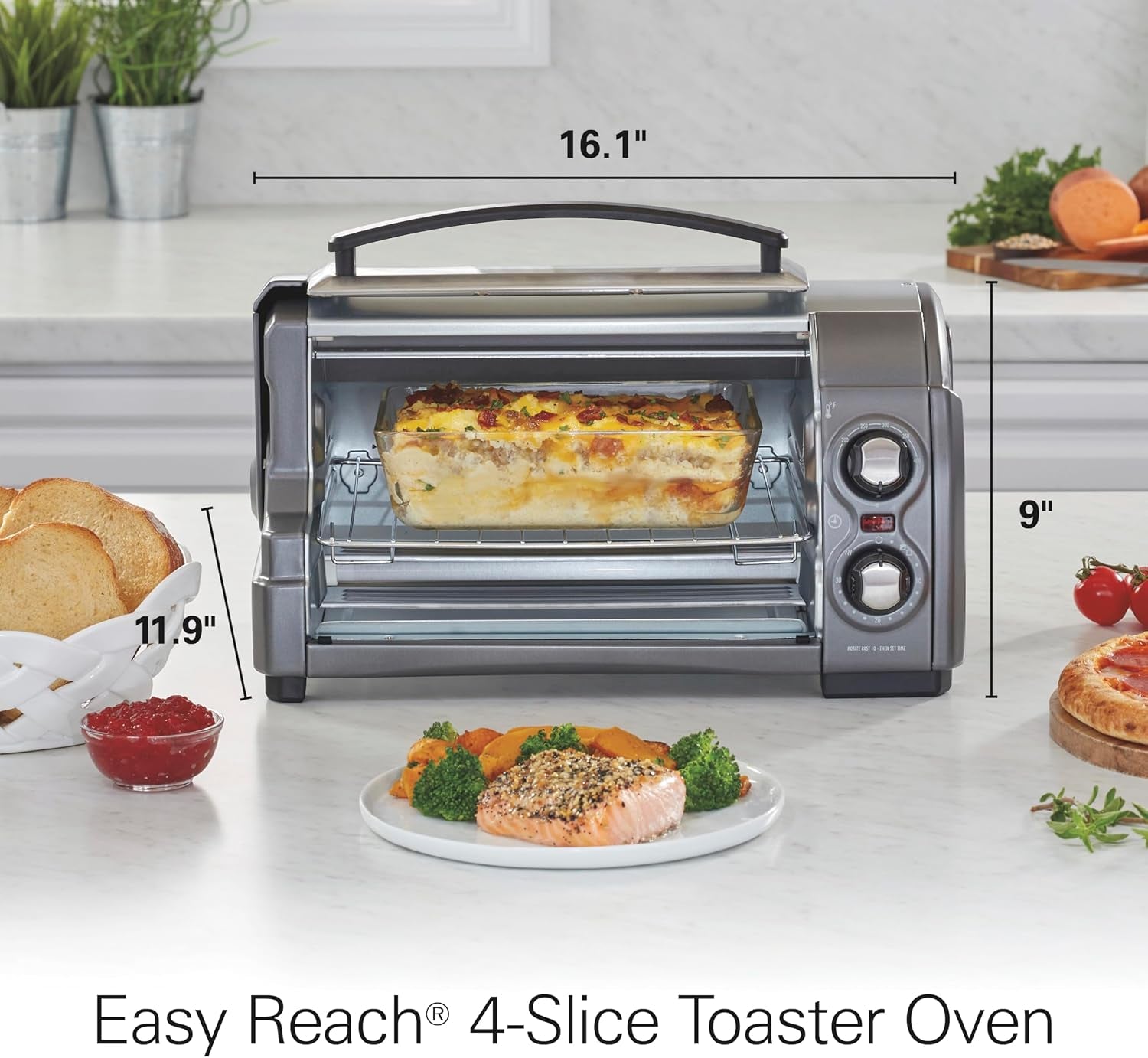 easy-reach-4-slice-countertop-toaster-oven-roll-top-door-for-easy-access-bake-broil-toast-functions-200-to-450ºf-adjustable-temp-auto-shutoff-silver