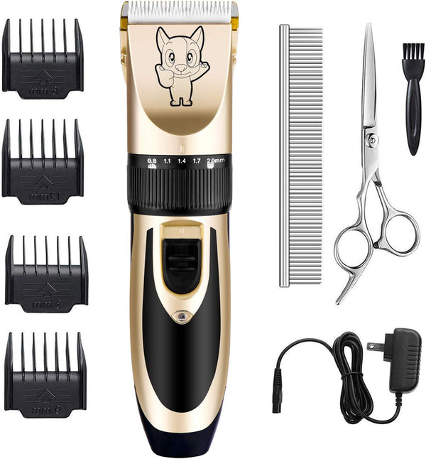 Highdas Dog Clippers for Grooming Low Noise, Cordless Electric Dog Grooming Kit Clippers Rechargeable, Quiet Dog Shaver, Pet Hair Trimmer Kit for Dogs & Cats (Gold)1