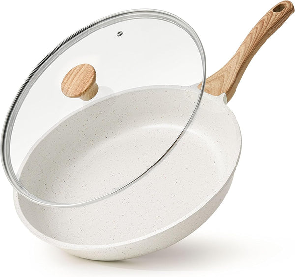 9.5Inch Nonstick Ceramic Frying Pan with Lid, PFAS/PTFE/PFOA Free | Ceramic Omelette Pan Skillet, Healthy Non-Toxic Chef'S Pan, Induction Compatible Pan, Heat Resistant Handle1