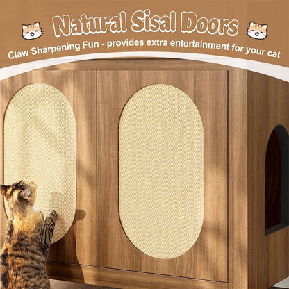Cat Litter Box Enclosure Furniture, Hidden Litter Box Cabinet Cat House Side Table with Drawer & Sisal Scratch Pads, Wooden Pet Furniture for Living Room, Bedroom,Brown5
