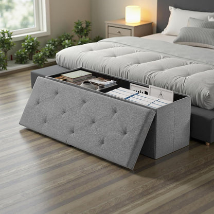 43 Inch Folding Storage Ottoman Bench, Large Ottoman with Storage | Storage Chest with Thicker Foam Padded Seat, End of Bed Foot Rest Stool for Bedroom Living Room Entryway, Load 660 Lbs, Grey7