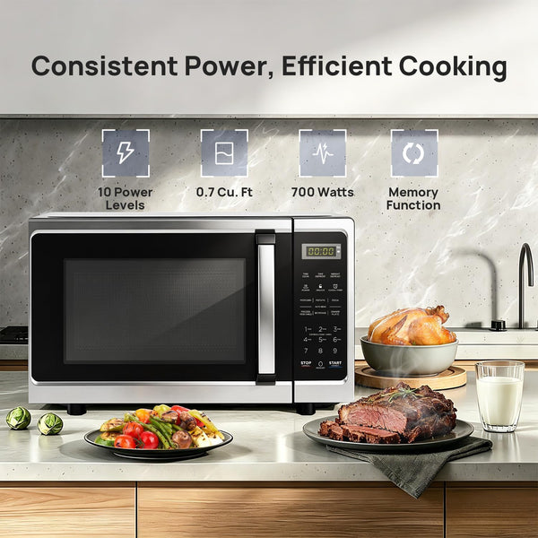 0.7 Cu. Ft Countertop Microwave Ovens, Microwave Oven 700 Watts with LED Lighting,Turntable and Child Lock,Compact Microwave Perfect for Apartments and Dorms,Easy Clean Interior, Black3