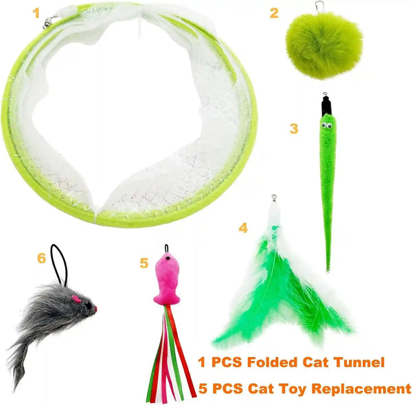 Self Play Cat Hunting Spiral Tunnel Toy, Folded Cat Spring Tunnel Toys for Indoor Cats (Green)4