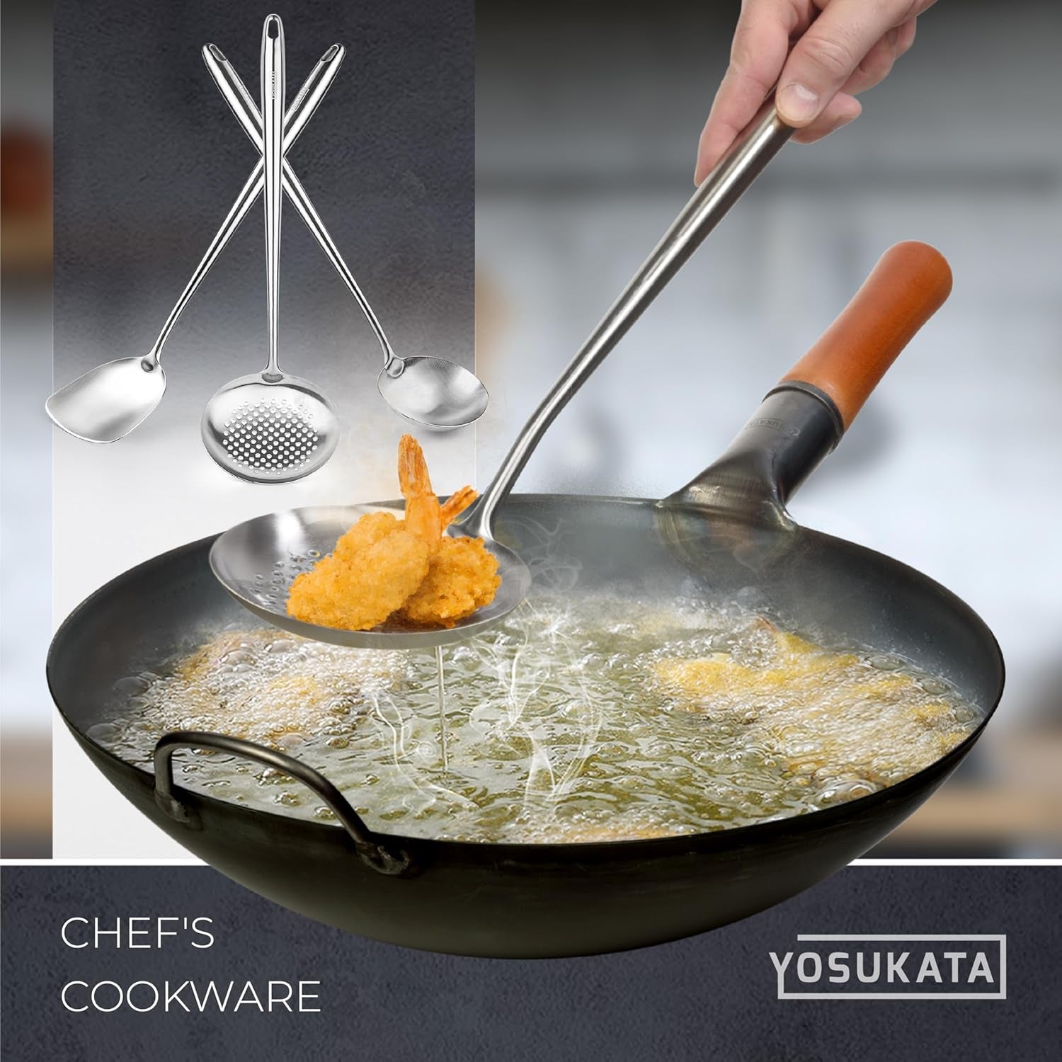 carbon-steel-wok-pan-14-woks-and-stir-fry-pans-plus-17-wok-spatula-and-ladle-skimmer-spoon-plus-wok-lid-13-6-inch