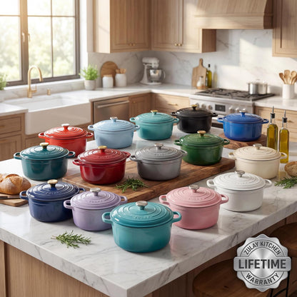 6.4QT Enameled Cast Iron Dutch Oven Pot with Lid, Heavy-Duty Soup Pot for Stews, Braising, Roasting & Sourdough Bread Baking, Oven Safe up to 500°F - White8