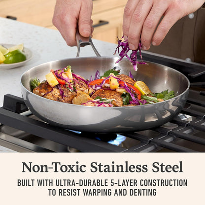 Calphalon Premier Polished 5-Ply Stainless Steel Cookware Set W/Turbo Heat Tech 3 Piece Frying Pan Set, Induction, Oven Safe 500F, Oven Safe 500F, PFOA Free, Polished Stainless Silver2