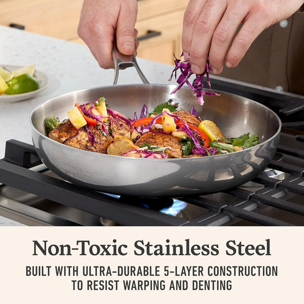 Calphalon Premier Polished 5-Ply Stainless Steel Cookware Set W/Turbo Heat Tech 3 Piece Frying Pan Set, Induction, Oven Safe 500F, Oven Safe 500F, PFOA Free, Polished Stainless Silver2