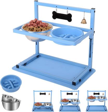 Elevated Dog Bowls with Slow Feeder for Large Dogs – Adjustable Raised Stand with 2 Stainless Steel Bowls & Spill-Proof Mat, Non-Slip Dog Feeder for Large & Medium Dogs (Black)8