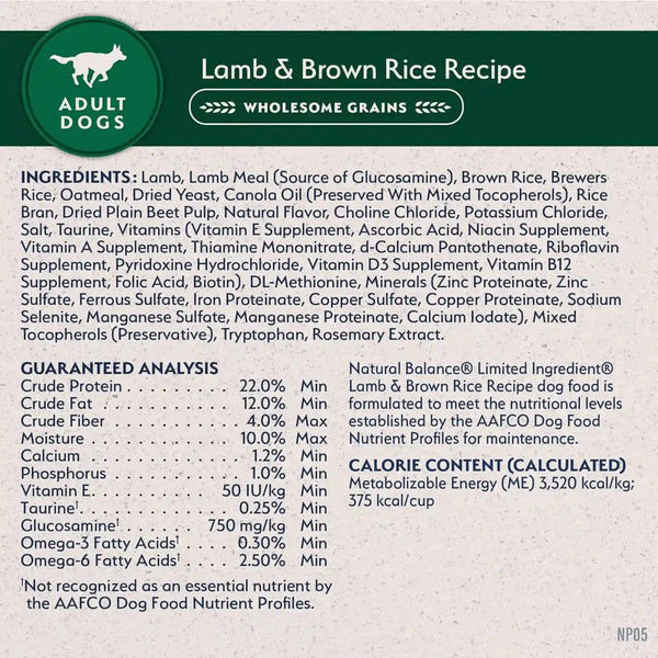 Natural Balance Limited Ingredient Adult Dry Dog Food - Complete Nutrition for Adult Dogs - Wholesome Grains Brown Rice Recipe - Limited Ingredient Formula - 24 Lb - Lamb & Brown Rice8
