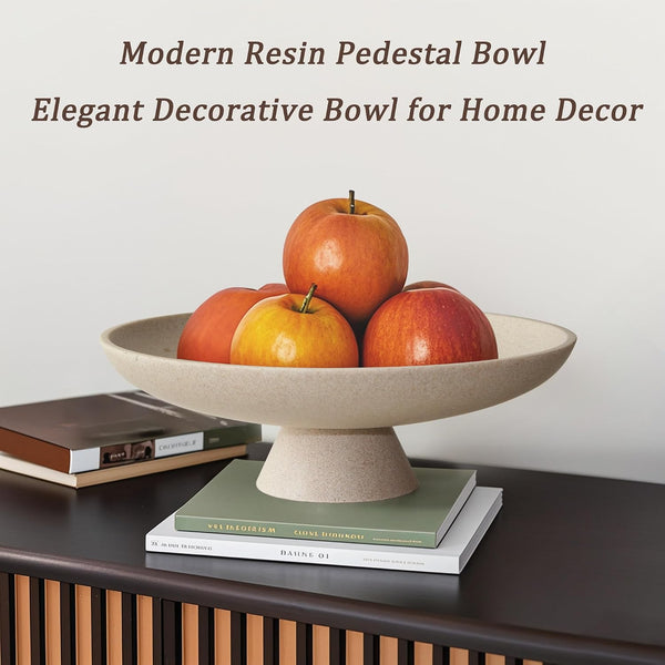 Modern Pedestal Decorative Bowl, Large Resin Fruit Bowl, Beige | Style It on Kitchen Counters, Coffee Tables, or Entryway Tables. Use for Fruit Display, Key Storage, or Home Decor Accents5