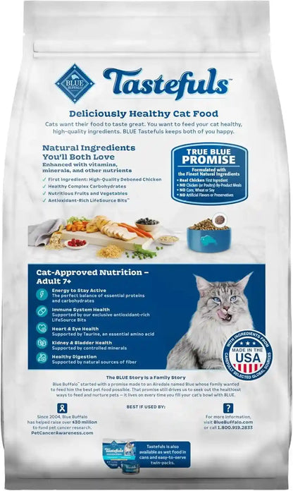 Blue Buffalo Tastefuls Mature Dry Cat Food for Adult Cats 7+, Made in the USA with Natural Ingredients, Chicken & Brown Rice Recipe, 3-Lb. Resealable Bag2