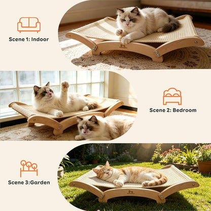 Extra-Large Sisal Cat Scratcher Bed for Indoor Cats, Cat Scratching Post with Hammock Nartural Sisal Scratch Pad for Large Cats Scratcher Lounge Chair, Wooden Cat Furniture (Light Nartural)5