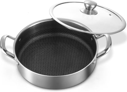 Stainless Steel 7QT Saute Pan 14 Inch Deep Frying Pan with Lid Nonstick,Hybird Induction Cooking Pan,Pfoa Free Cookware,Large Skillets1