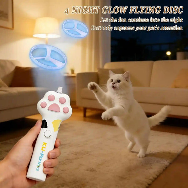Cat Fetch Toy Launcher,Flying Disc Launcher Toy Rechargeable with 10 Flying Discs,Flying Cat Toy Disc Launcher for Kitten Dog Playing Interactive Hunting Tracking Toys for Outdoor Indoor,White4