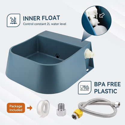 Outdoor Water Bowl for Dogs– 2L Automatic Dog Water Dispenser with 59" Hose and Float Valve, Ideal for All Kinds of Animals (Fits 3/4" GHT Faucet)3