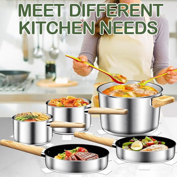 Stainless Steel Cookware Set 13PCS, Pots and Pans Set, Induction Cookware, Kitchen Cooking Set, Heavy Duty, Tri-Ply Base, Dishwasher Safe6