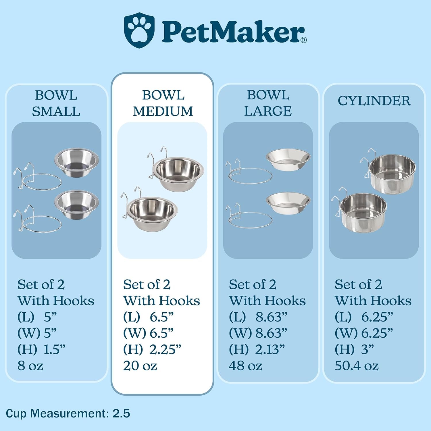 set-of-2-stainless-steel-dog-bowls-cage-kennel-and-crate-hanging-pet-bowls-for-food-and-water-20oz-each-and-dishwasher-safe-by-petmaker-silver