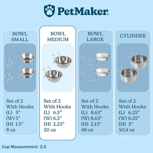 Set of 2 Stainless-Steel Dog Bowls - Cage, Kennel, and Crate Hanging Pet Bowls for Food and Water - 20Oz Each and Dishwasher Safe by Petmaker,Silver6