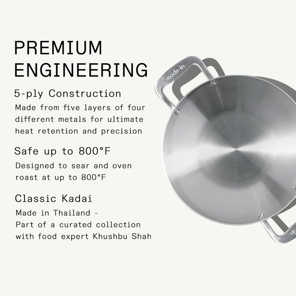 Made in Cookware - 10" Stainless Steel Kadai Pan - 5 Ply Stainless Clad - Professional Cookware - Induction Compatible2