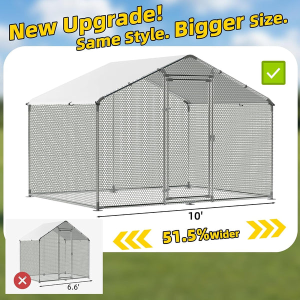 Large Metal Chicken Coop round Top Upgrade Tri-Supporting Wire Mesh Chicken Run,Chicken Pen with Water-Resident and Anti-Uv Cover,Duck Rabbit House Outdoor (6.6'L X 9'W X 6.5'H)2