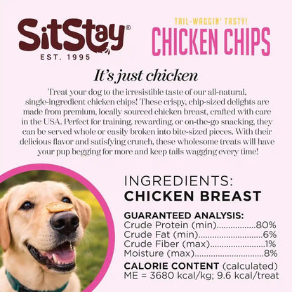 Sitstay Chicken Chips Dog Treats, Chicken Chips for Dogs - Single Ingredient Dog Treats - Dehydrated, 80% Protein Low Fat - Training Rewards - All Breeds & Life Stages - Made in USA - 4 Oz6