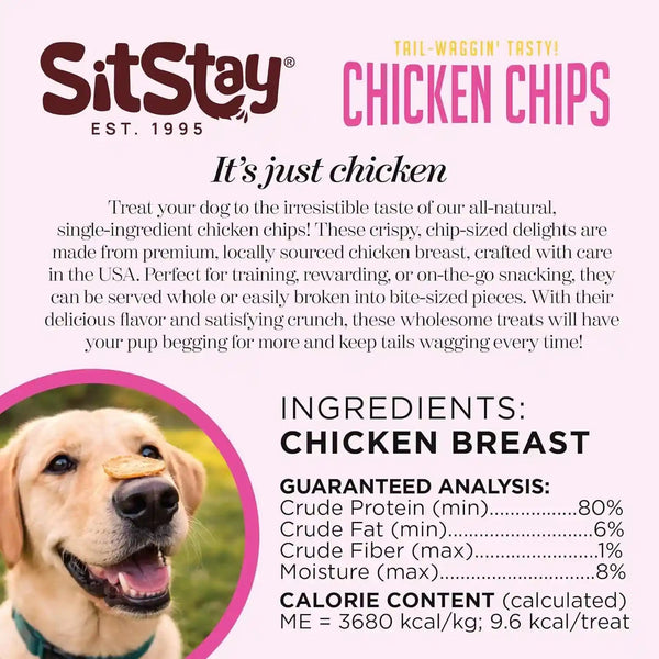 Sitstay Chicken Chips Dog Treats, Chicken Chips for Dogs - Single Ingredient Dog Treats - Dehydrated, 80% Protein Low Fat - Training Rewards - All Breeds & Life Stages - Made in USA - 4 Oz6