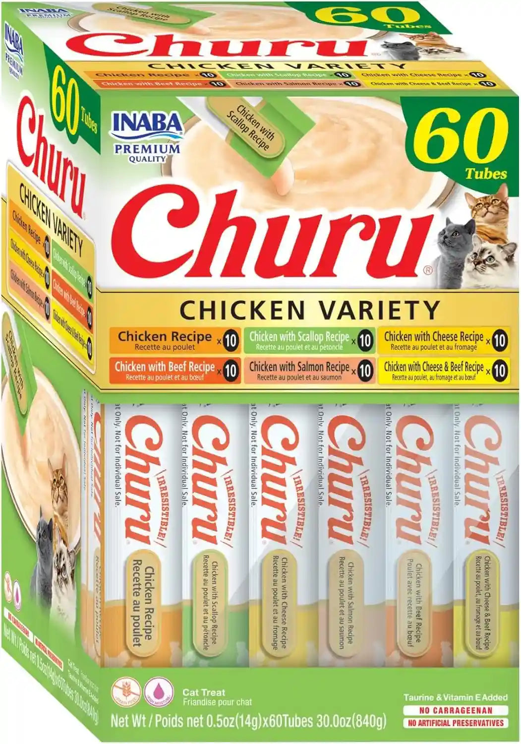 inaba-churu-cat-treats-lickable-squeezable-creamy-puree-cat-treat-with-green-tea-extract-taurine-0-5-ounces-each-tube-40-tubes-tuna-variety-box