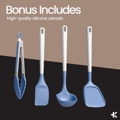 Bakken 12-Piece Ceramic Cookware Set, Nonstick Pots and Pans Set, Non-Toxic PTFE & Pfas-Free Cookware with Silicone Utensils, Induction & All Stovetops Compatible, Dishwasher Safe, Blue8