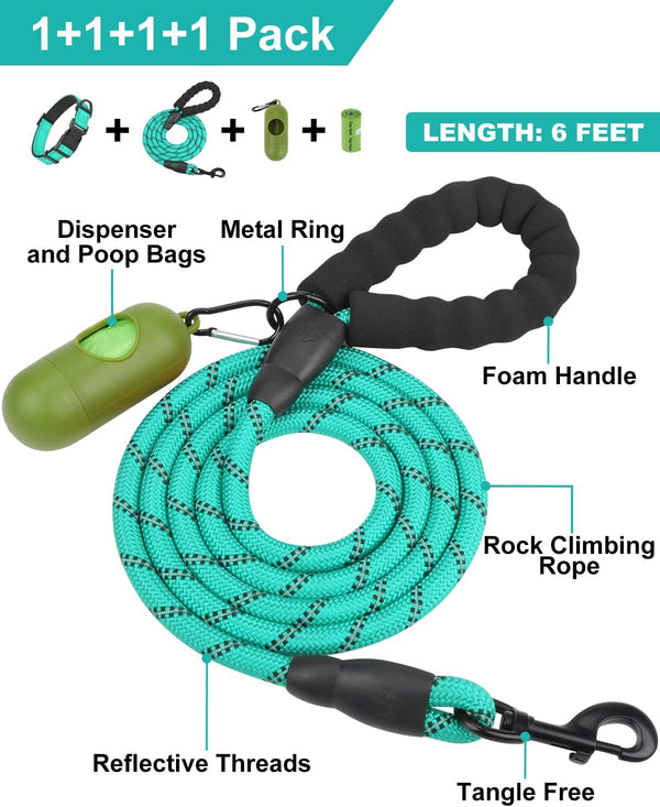 Dynmeow Reflective Dog Collar and Leash Set for Large Dogs, Teal | Soft Neoprene Padded, 6FT Climbing Rope, Ideal for Daily Outdoor Walking or Indoor Wearing, Night Visible for Safety3