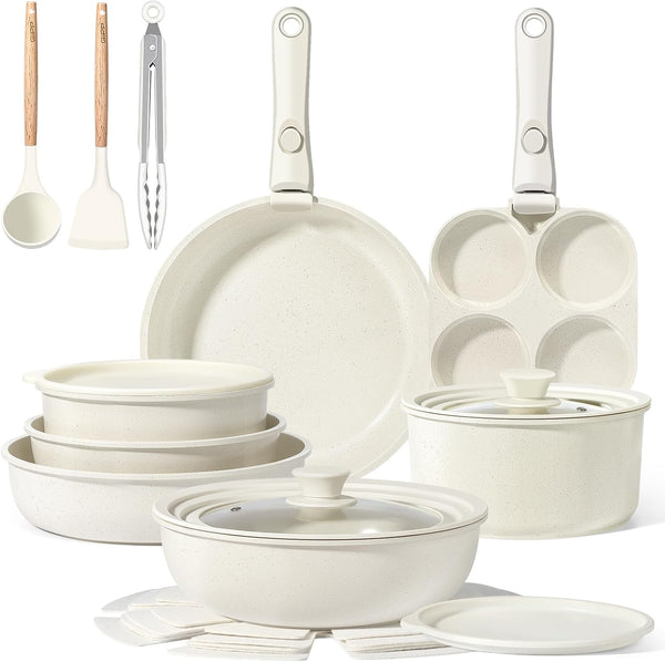 Pots and Pans Set Detachable Handle Cookware Sets Kitchen Cooking Set | Non Stick,Healthy,Non Toxic,Pfas PFOA & PTFE Free, Dishwasher ＆Oven Safe, All Stoves Are Compatible,21Pcs,Cream1