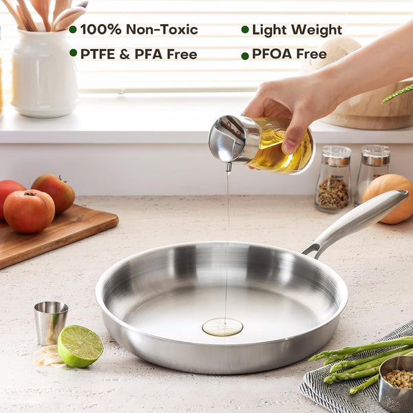 10 Inch Stainless Steel Frying Pan with Lid, Tri-Ply Healthy Stainless Steel Cookware, Pan, Skillet on Induction, Ceramic and Gas Cooktops, PFOA Free Cooking Pan, Dishwasher Safe2