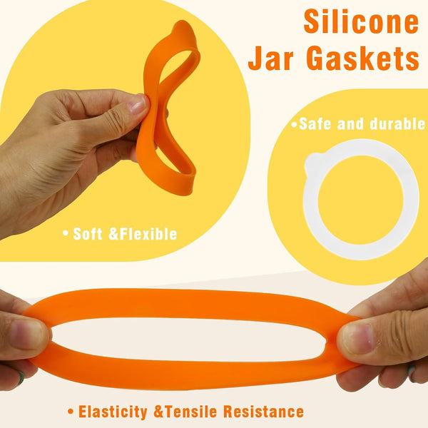 3.75 Inches Diameter Rubber Seals for Glass Jars, 6 Pcs Food Grade Airtight Replacemen Silicone Jar Gaskets, Leakproof Gasket Sealing Rings for Canning Mason Jars, Fits Most Sizes (White and Orange)3