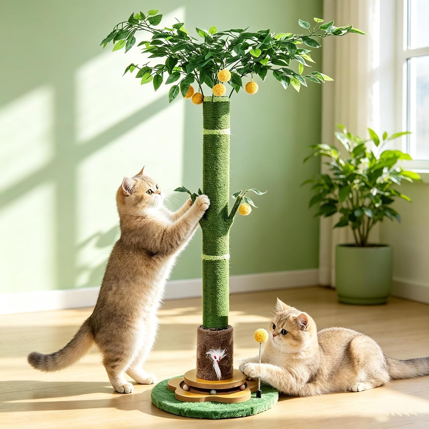 47-extra-tall-cat-scratching-post-cute-cat-scratching-post-for-indoor-heavy-duty-vertical-scratcher-with-natural-sisal-rope-cat-toy-mouse-balls-track-toy-hanging-ball