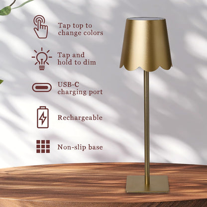 3-Piece Lamp Shade & Lamp Present Set – Scalloped, Conic, and Fabric Printed Shades, Gold3